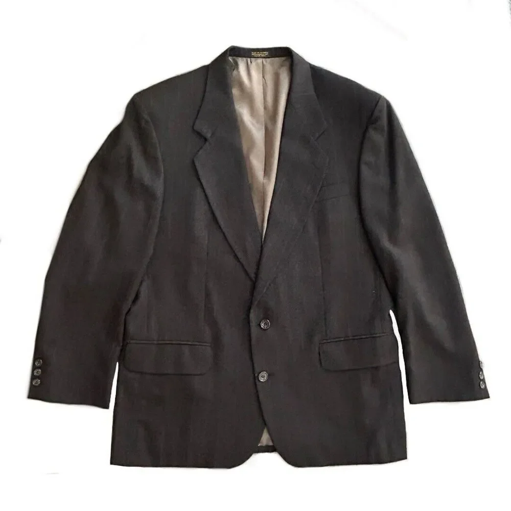 Oscar De La Renta Men's Blazer Herringbone Dark Grey Striped Single Breasted 42R